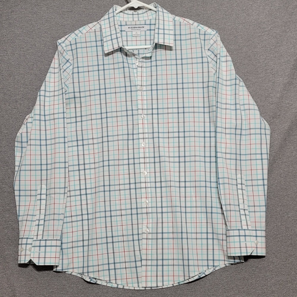 Mizzen+Main Mens shirt Sz L Stretch Fit White Long Sleeve Performance Wear